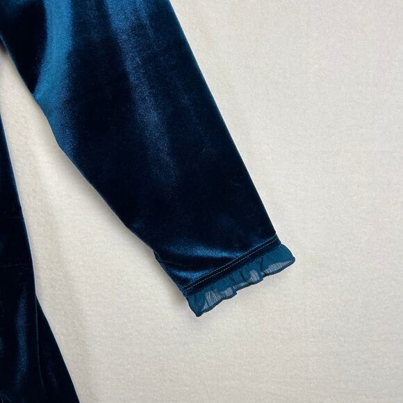 Woman's Velvet Teal Semi Wrap Shirt -Size Medium Y2K Vintage Whimsygoth - Picture 6 of 11